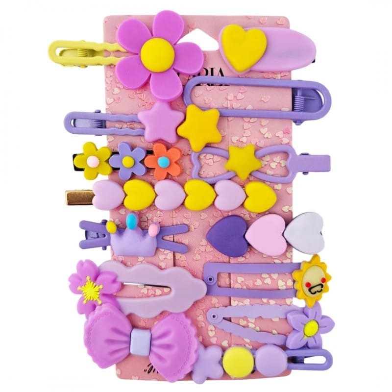 Zestaw pakiet 14w1 spinek wsuwek do włosów, kwiatki, kokardka fiolet SP412