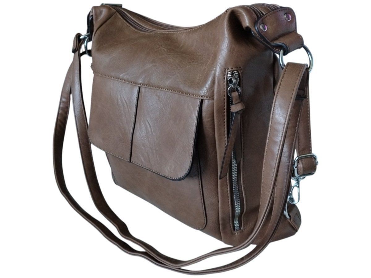 Torebka Damska Torebko-Plecak I Miejska Listonoszka Na Ramię, Kolor Brązowy