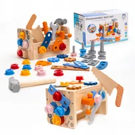 Zabawy w naśladowanie dorosłych - Skrzynka Drewniana Majsterkowicza Zestaw Młotek Śrubokręt Klucz Śruby - miniaturka - grafika 1