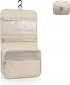 Kosmetyczki, organizery i kuferki - Kosmetyczka podróżna z haczykiem do zawieszenia składana beżowa organizer - miniaturka - grafika 1