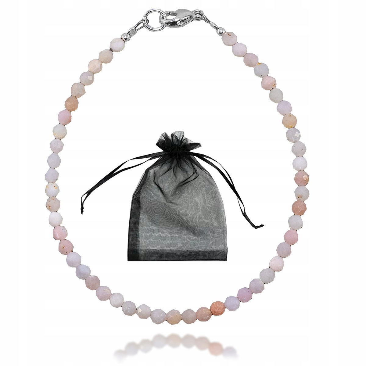 Bransoletka Naturalny OPAL RÓŻOWY Fasetowany 3,0mm Srebrne Zapięcie 18cm