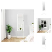 Szafki łazienkowe - vidaXL Szafka na biżuterię z lustrem i oświetleniem LED wolnostojąca biała - lustro - miniaturka - grafika 1