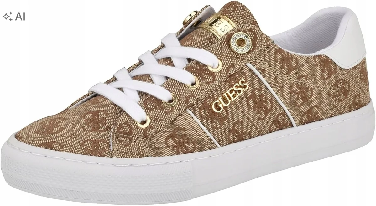 GUESS TRAMPKI DAMSKIE LOGO MONOGRAM BRĄZOWO BIAŁE 37,5 6RA