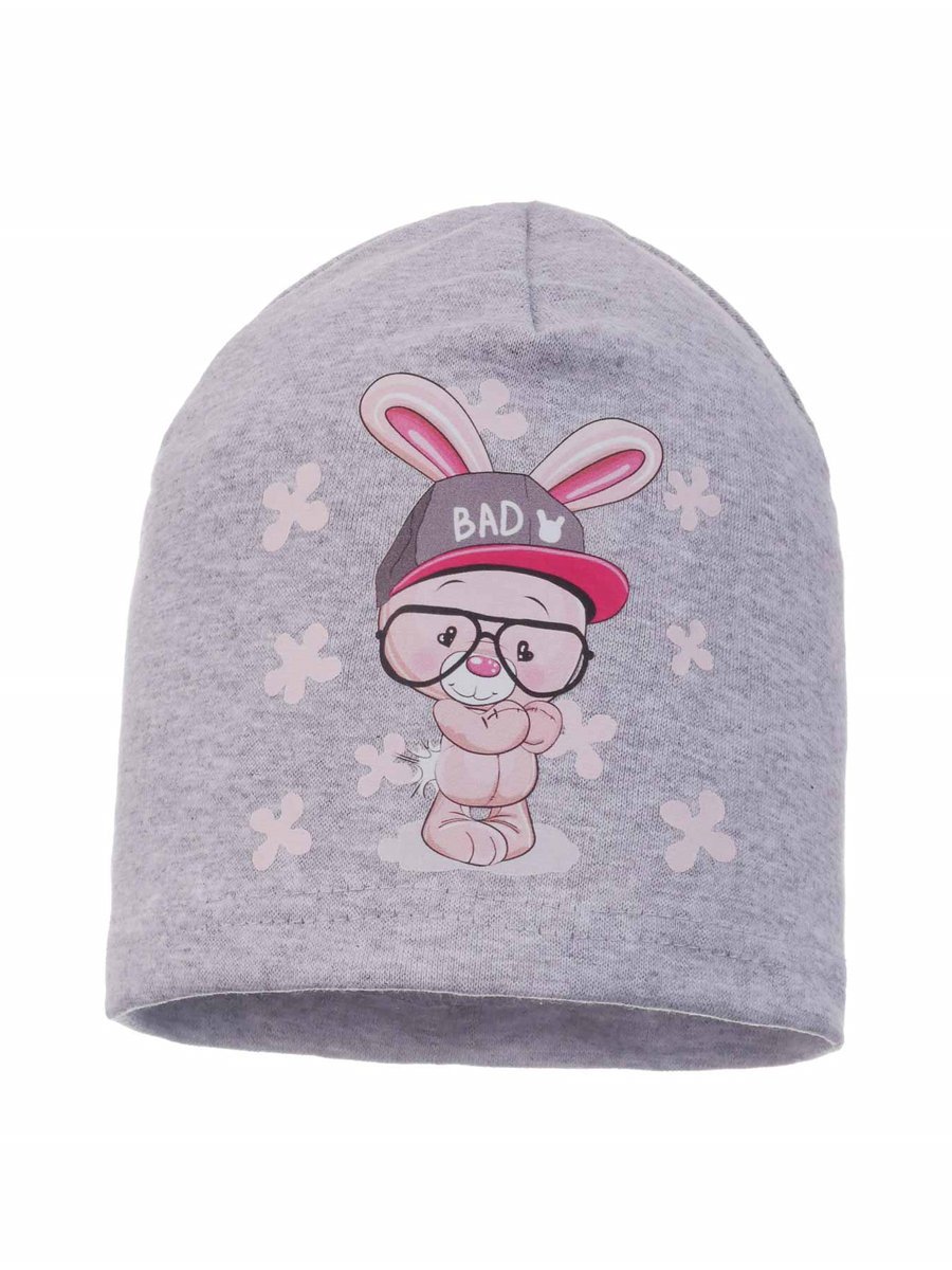 Dziewczęca czapka bawełniana króliczek w czapce i okularach jasnoszara Ambra r.44/48