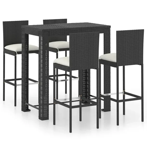 Zestaw mebli barowych ogrodowych Stylish Garden - czarny, rattan PE, stal,