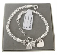 Bransoletki - Srebrna bransoletka koniczynka serce GRAWER 925 - miniaturka - grafika 1