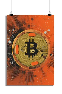 Plakat Bitcoin - Plakat Gold Orange - Plakat kryptowalutowy - 61x91cm - Idealny do oprawienia w ramkę - Plakaty - miniaturka - grafika 1