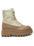 Botki damskie - Calvin Klein Jeans Trapery Flatform Lace Up Boot Padded YW0YW01557 Beżowy - miniaturka - grafika 1