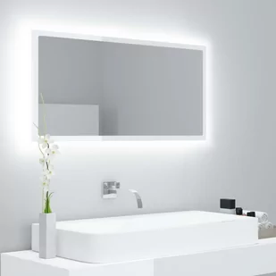 vidaXL Lumarko Lustro łazienkowe z LED, białe na wysoki połysk, 90x8,5x37 cm! 804937 - Lustra - miniaturka - grafika 1