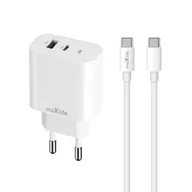 Ładowarki do telefonów - Maxlife ładowarka sieciowa PD QC MXTC-06-30AC 1x USB-C 1x USB 30W biała + kabel USB-C - USB-C 60W - miniaturka - grafika 1