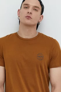 Koszulki męskie - Jack & Jones t-shirt bawełniany kolor brązowy z nadrukiem - grafika 1