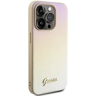 Etui Guess GUHCP15LPSAIRSD Apple iPhone 15 Pro hardcase Saffiano Iridescent Script złoty/gold - Etui i futerały do telefonów - miniaturka - grafika 5