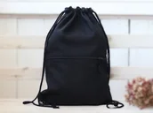 Plecaki worki - Elegancki Czarny Lniany Plecak ściągany Sznurkiem, Większy Rozmiar - miniaturka - grafika 1