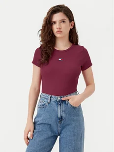 Tommy Jeans T-Shirt Badge DW0DW17881 Bordowy Slim Fit - Koszulki i topy damskie - miniaturka - grafika 1