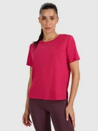 Koszulki sportowe damskie - 4F Koszulka treningowa regular szybkoschnąca damska - różowa L - miniaturka - grafika 1