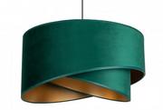 Lampy sufitowe - Lampa wisząca sufitowa żyrandol złoty abażur welur zielony - miniaturka - grafika 1