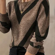 Swetry damskie - TEMU Sweter Damski - Brązowy/Czarny/Szary/Biały/Beżowy - Okrągły Dekolt, Sweter na Jesień/Zimę - Codzienny i Formalny Styl, Sweter dla Kobiet, - miniaturka - grafika 1