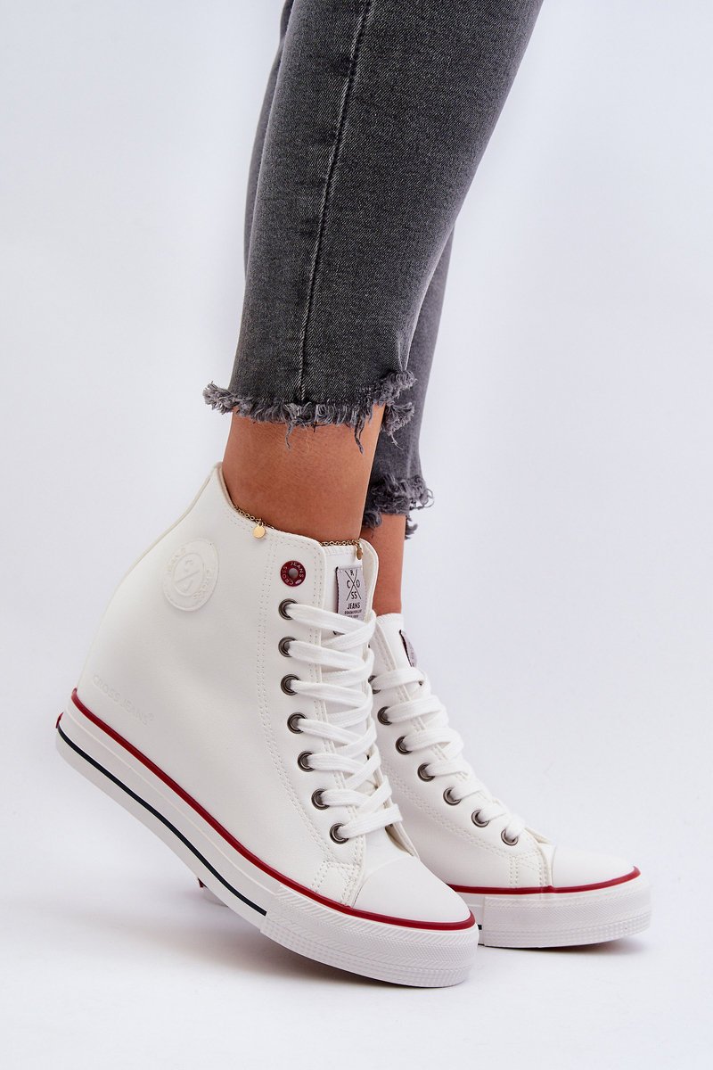 Trampki Damskie Na Koturnie Cross Jeans NN2R4004 Białe-41