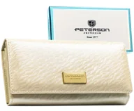 Portfele - Klasyczny portfel damski duży skórzany beżowy PETERSON elegancki karty gotówka poziomy na zatrzask rfid - miniaturka - grafika 1