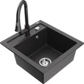 Zlewozmywaki z baterią - Mexen Vito zlewozmywak granitowy 1-komorowy z baterią kuchenną Elia, czarny nakrapiany - 6503-76-670101-76 - miniaturka - grafika 1