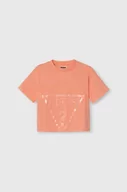 Koszulki dla dziewczynek - Guess t-shirt bawełniany dziecięcy kolor pomarańczowy - miniaturka - grafika 1
