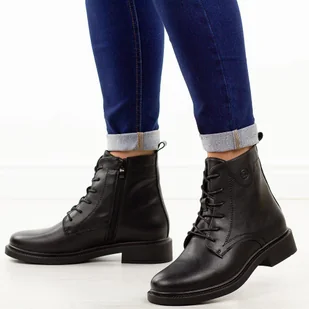 Czarne skórzane botki damskie Sergio Leone Bt25172S - Botki damskie - miniaturka - grafika 1