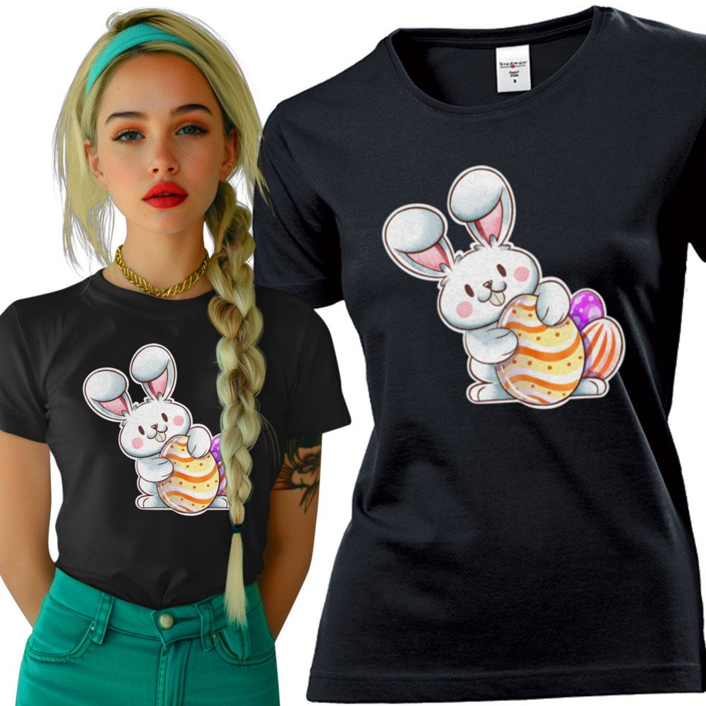 Koszulka damska Królik Zając Z Kolorowymi Pisankami Wielkanoc XL