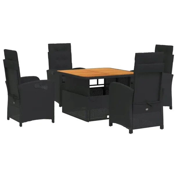 Zestaw mebli ogrodowych czarny, stół 110 x 110 x 40/71 cm, fotel 57 x 58,