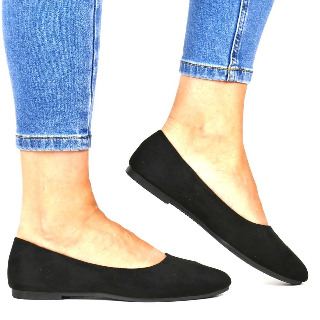 BALERINY DAMSKIE GŁADKIE PŁASKIE EVENTO 7640 CZARNE ZAMSZOWE, 38, 24,7cm