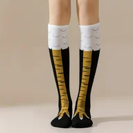 Skarpetki damskie - TEMU Unisexowe skarpetki z nadrukiem kurczaka - Śmieszny wzór kurczaka, elastyczne skarpety do kolan z kolorowymi wzorami (różowe, żółte) - Wygodne i - miniaturka - grafika 1