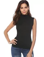 Koszule damskie - Irevial Koszula damska bez rękawów, elegancka, basic, z golfem, jednokolorowa, S-XXL, czarny (2), XL - miniaturka - grafika 1