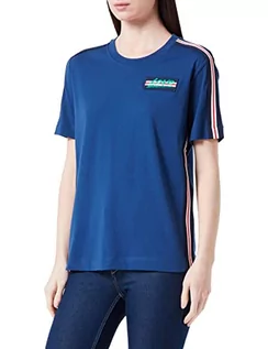 Koszulki i topy damskie - Love Moschino Koszulka damska, regularny krój, z paskiem w paski, długie rękawy i logo, niebieski, 38 - grafika 1