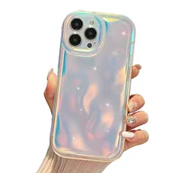 Etui i futerały do telefonów - Holograficzne etui do iPhone 14 Pro, urocze laserowe fale wodne 3D, brokat, luksusowe etui na telefon komórkowy dla kobiet i dziewcząt, silikonowe etui ochronne (fluorescencyjna biel) - miniaturka - grafika 1