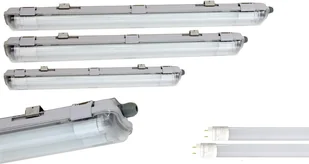 Oprawa odporna na wilgoć IP65, oprawa z kloszem 2-płomieniowym, 2x 18W LED tuba 120cm T8 1750lm neutralna biel (4200K), tworzywo sztuczne, szary, 127,6 x 9,6 x 5,8 cm, do garażu, piwnicy, warsztatu, zastosowań zewnętrznych - Oprawy, klosze i abażury - miniaturka - grafika 1
