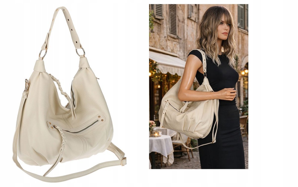 Torebka Damska Listonoszka Worek Shopper Torba na Ramię CC3501 Beżowa