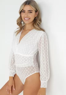 Białe Koronkowe Body z Długim Rękawem i Ściągaczami Rhianna - Body - miniaturka - grafika 1