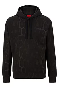 HUGO Męska bluza z kapturem Daglion z bawełny French Terry ze wzorem jaglion, czarny (Black1), S - Bluzy męskie - miniaturka - grafika 1