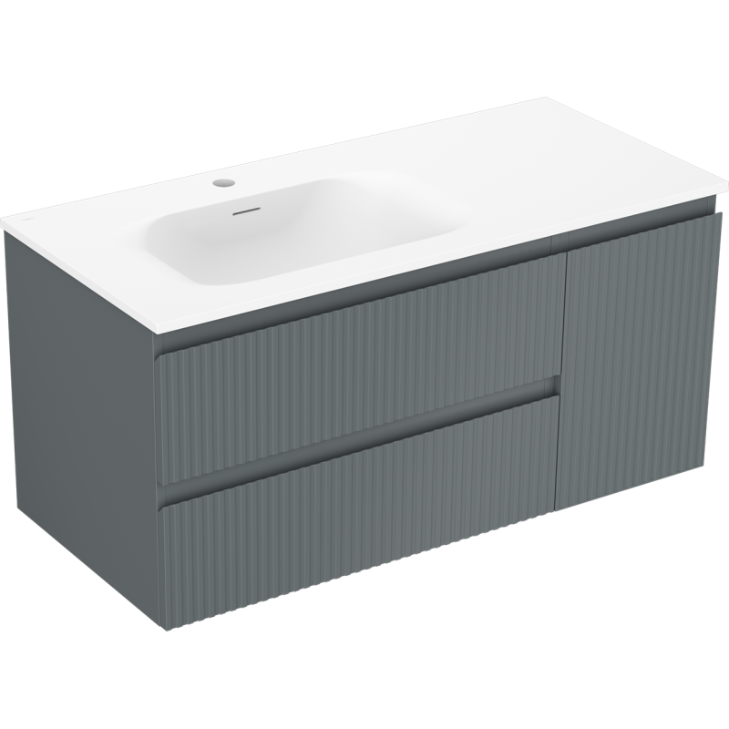 Mexen Rivel szafka łazienkowa 100 cm z umywalką Vela lewą, 2S, 1D, ryflowana, grafit/biała mat - 91A23-10047-3-BBFFF66-W23L01