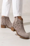 Botki damskie - Szare botki damskie kowbojki ażurowe na szerokim klocku zamek na pięcie Casu JW25X13-T - miniaturka - grafika 1