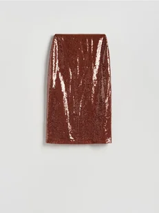 Reserved - Cekinowa spódnica midi - brązowy - Spódnice - miniaturka - grafika 1