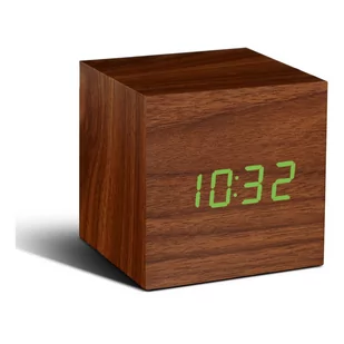 Ciemnobrązowy budzik z zielonym wyświetlaczem LED Gingko Cube Click Clock - Zegary - miniaturka - grafika 1