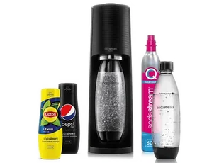 Saturator SODASTREAM Terra Black + nabój CO2 różowy 2 butelki Fuse 1l syropy (Pepsi, Lipton) Czarny - Saturatory - miniaturka - grafika 1