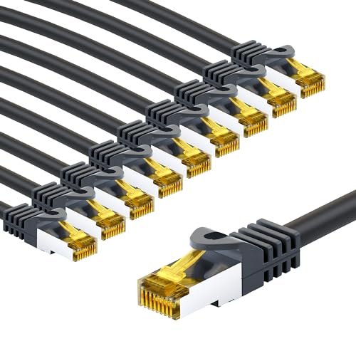 goobay 66079 CAT7 kabel sieciowy w zestawie 10 szt./kabel krosowy ekranowany S/FTP/CU Ethernet, PiMF, LSZH/Cat 7 kabel z 10 Gbits/czarny / 10 x 5 m
