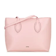 Torebki damskie - Damska shopperka ze skóry ekologicznej z plecionymi akcentami różowa - miniaturka - grafika 1