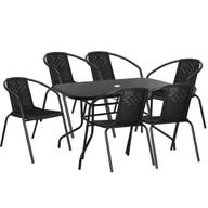 Meble ogrodowe - Zestaw mebli ogrodowych stół prostokątny i 6 krzeseł metalowe komplet ogrodowy czarny - miniaturka - grafika 1