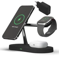 Ładowarki do telefonów - Ładowarka magnetyczna stacja biurkowa 15W LED do MagSafe iPhone 12 / 13 / Apple Watch / AirPods (Black) - miniaturka - grafika 1