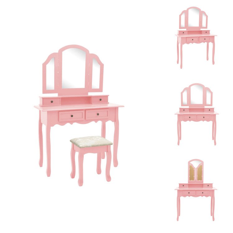 vidaXL Toaletka z taboretem różowa 100x40x146 cm drewno Paulownia - Toaletki