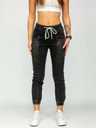 Spodnie damskie - Czarne spodnie z cekinami jeansowe damskie mom fit Denley BF108 - miniaturka - grafika 1
