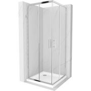 Kabiny prysznicowe - Mexen Rio kabina prysznicowa kwadratowa 80x80 cm, transparent, chrom + brodzik Flat, biały - miniaturka - grafika 1