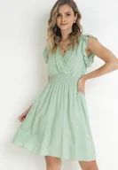 Sukienki - Miętowa Sukienka Mini z Wiskozy z Koronkową Tasiemką i Gumką w Talii Susanji - miniaturka - grafika 1